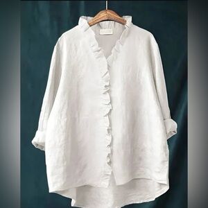 Diana and Rose Botique - White Long Sleeve Shirt. Ruffled trim. 100% cotton- new